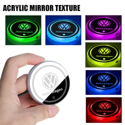 Car 7 Colors Water Coaster Color Ambient Light Car Cup Holder Luminous Coaster Mat For Volkswagen VW Golf Polo Passat B8 Tiguan