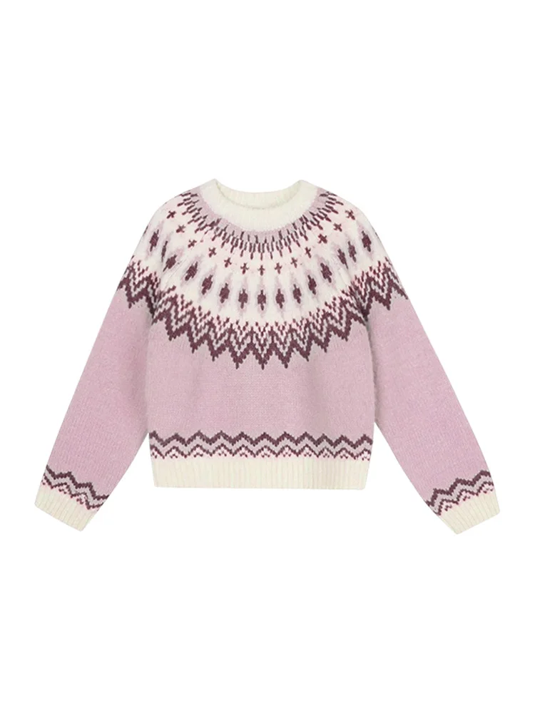 Thiened Pink Fair Isle Maglieria da donna rotonda Ne Abbigliamento interno Top Winter Faion Coreano Sle Vestibilità regolare Colore