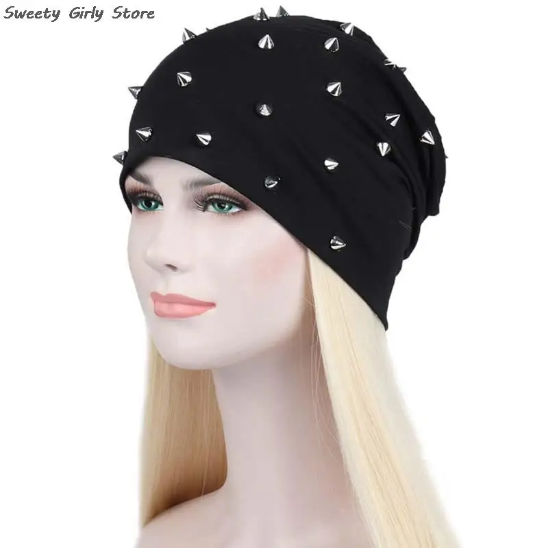 Women Rivet Beanies Hats Rock Punk Bonnet Hat Comfortable Slouchy Skullies Hat Female Baggy Cap Street Fashion Casual Gorras 