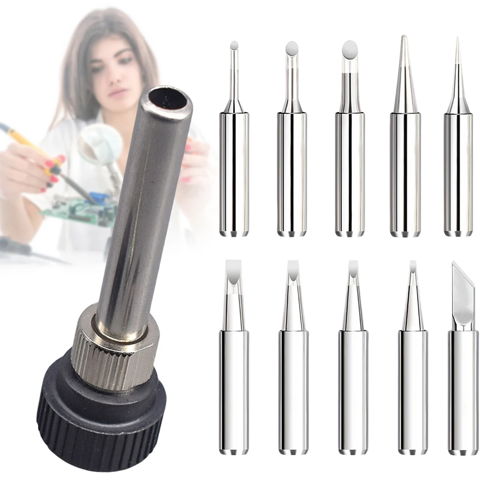11 Pcs Soldering Iron Tips W/ Welding Sleeve 900M Lead-Free Replaceable Soldering Tip Soldering Iron Head for Soldering Station