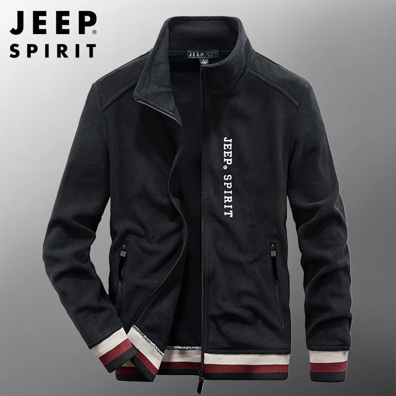 JEEP SPIRIT men polar fleece fashion loose collar jacket autumn/winter sports embroidered cardigan sweater casual outerwear new