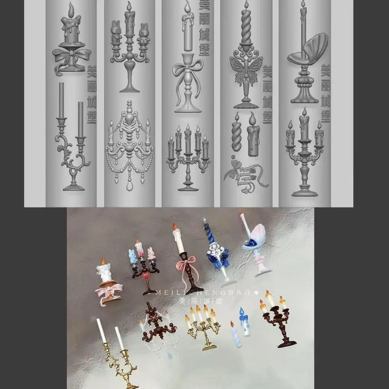 แม่พิมพ์อะคริลิค 3 มิติ ลายกรอบรูปโรโคโค เชิงเทียน กระต่าย โบว์ริบบิ้น สำหรับตกแต่งเล็บ ทำเองได้ แม่พิมพ์ซิลิโคนสำหรับทำเล็บ