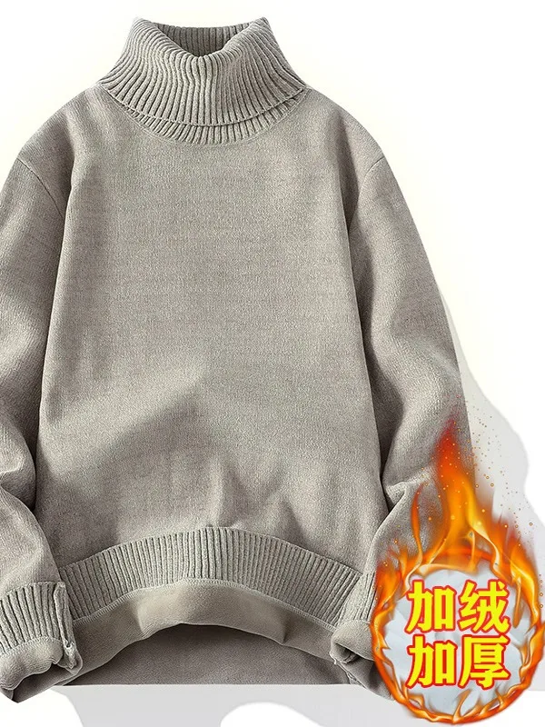 

Men's Thiened Fce Lined High Collar Knitted Sweater Winter Warm Color Base Layer Top Soft Casual Sle Knitwear