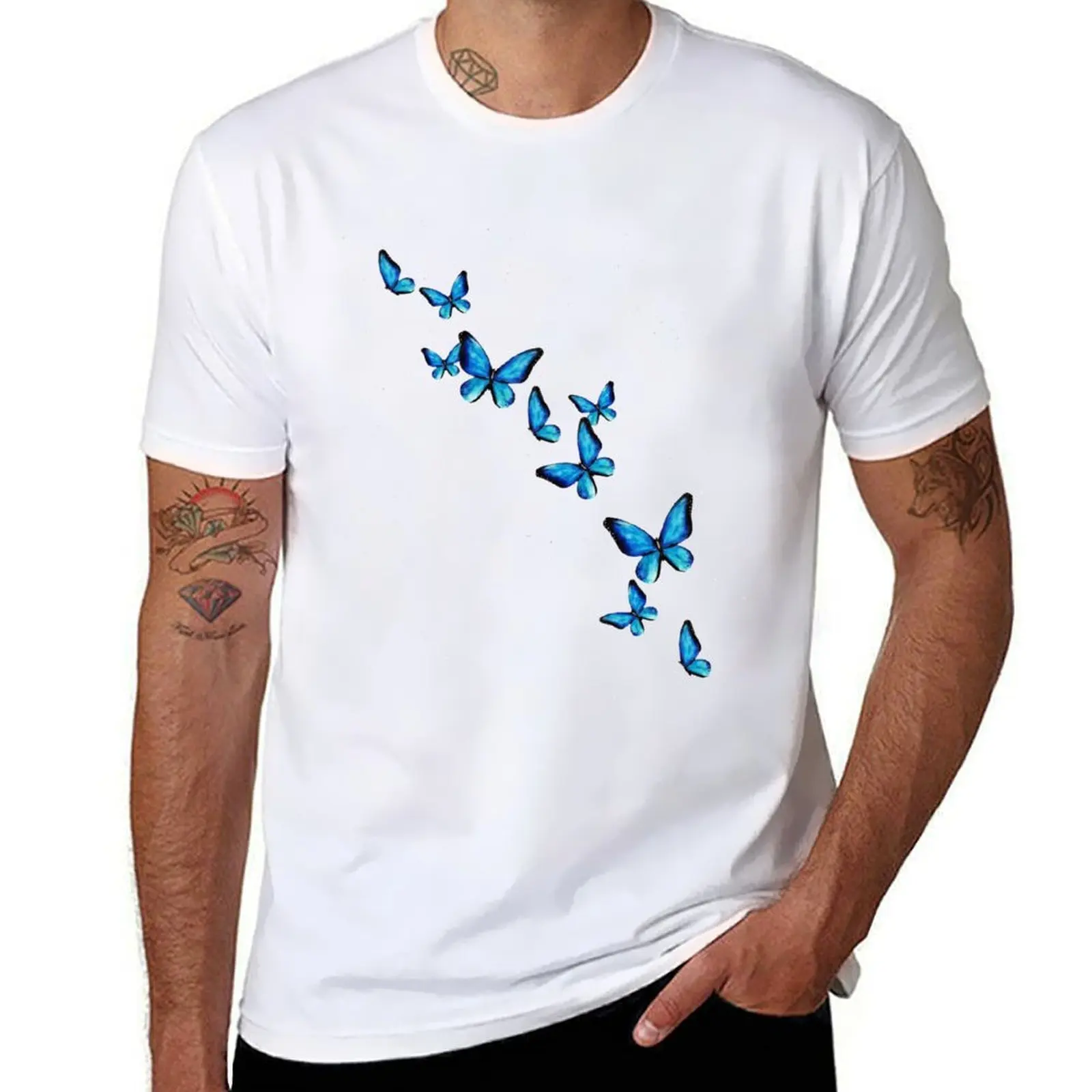 

Blue butterflies summer night sky T-Shirt man t shirts graphic t shirts for man graphic funny T-Shirt