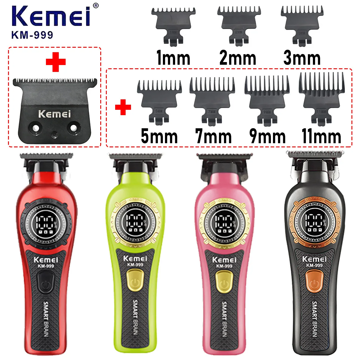 Kemei KM999 Electric HairCut Machine Digital Display Hair Clipper Professional Cordless Precision Adjustment Trimmer Shaver Hair
