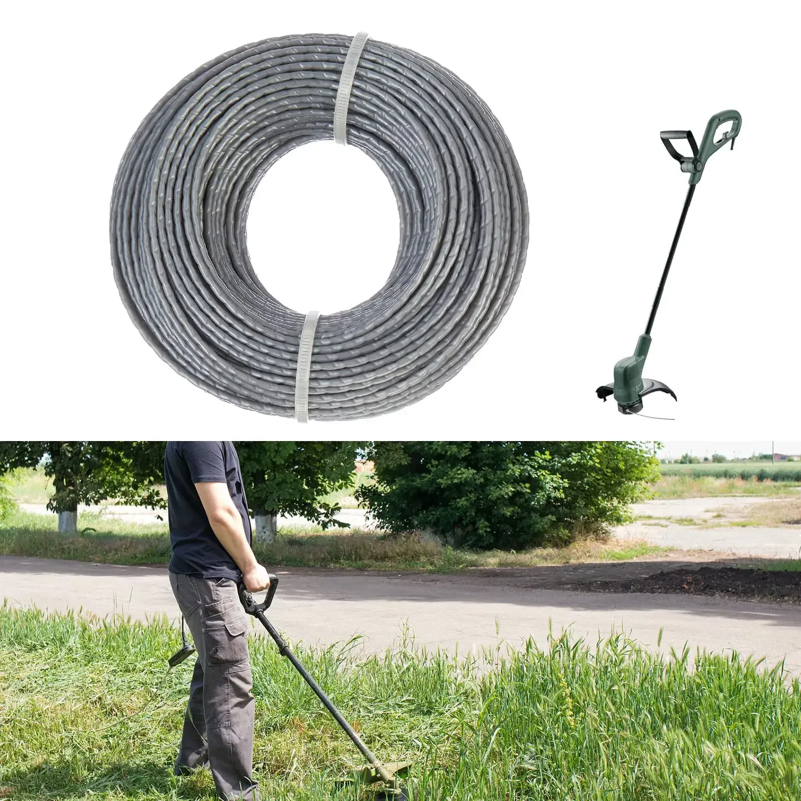 Ligne de Rechange pour Débroussailleuse, Corde de Tondeuse à Gazon, Rouleau Rond Long, 24m, 1.65mm