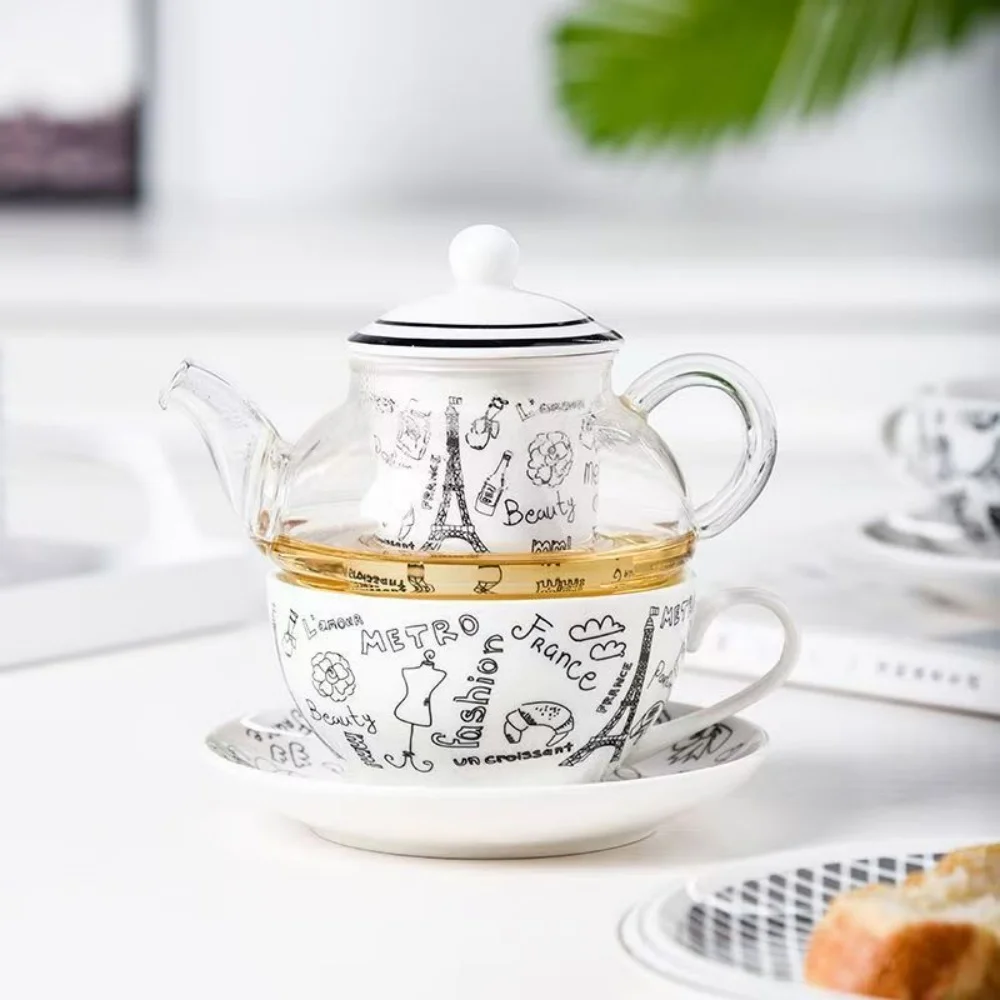 Porcelain Tea for One Floral Teapot And Cup Saucer Set with Eiffel Tower London Bridge Leaning Tower of Pisa Ceramic Teaware