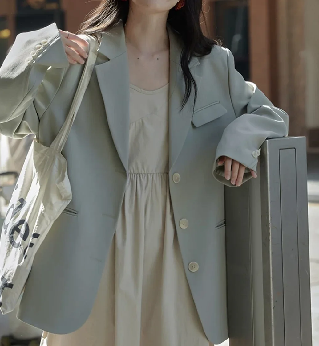 Autumn new loose jacket suit coat exquisite solid color simple