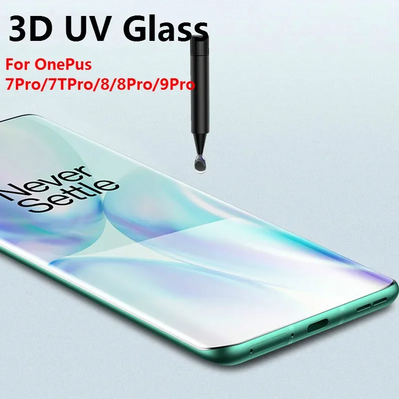 JGKK for OnePlus 9 8 7 7T Pro UV Glass Screen Protector Liquid Full Glue Tempered Glass for One Plus 9 8 7T Pro Potective Film