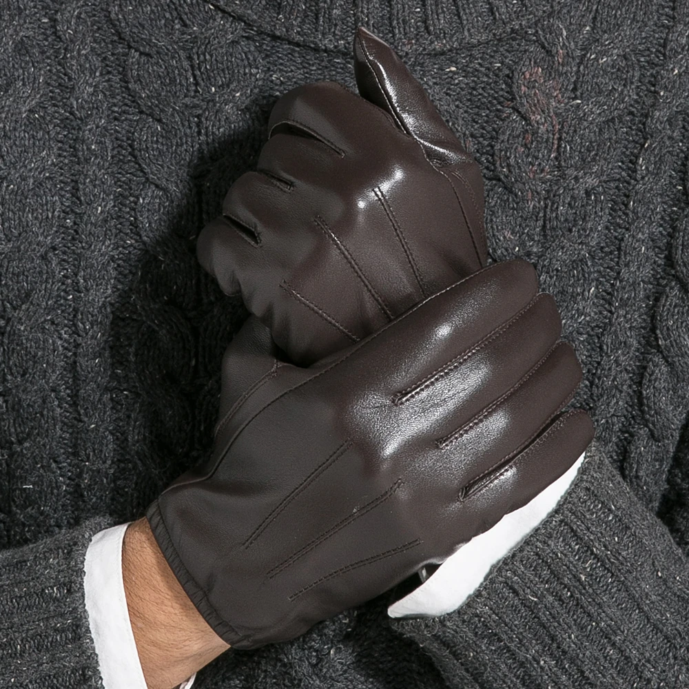 GOURS Winter Real Leather Gloves Men Brown Genuine Goatskin Gloves Fleece Lined Warm Fashion Driving Mittens New Arrival GSM011