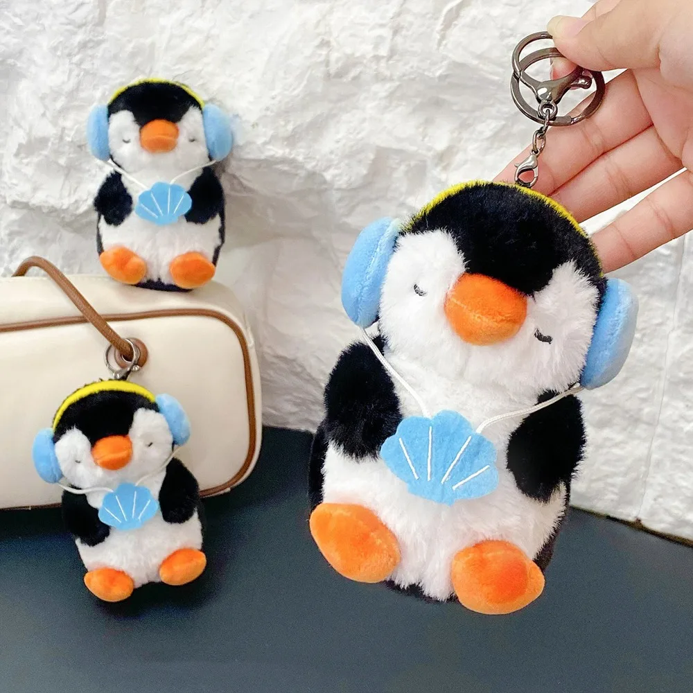 Stuffed Animal Earphones Pingu Plush Keychain Cartoon Funny Phone Pingu Doll Pendant Soft Cute Stuffed Penguin Toy Couple Gift