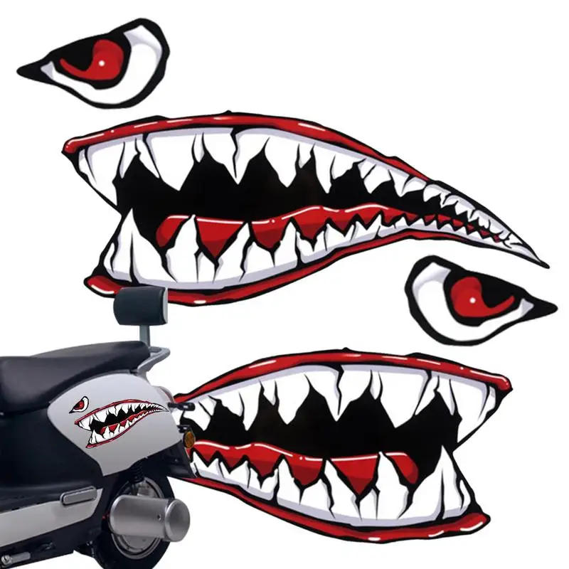 Shark Mouth Car Sticker Reflective Shark Teeth Door Side Door Decoration Water Resistant Racing Sports Shark Mouth Tooth