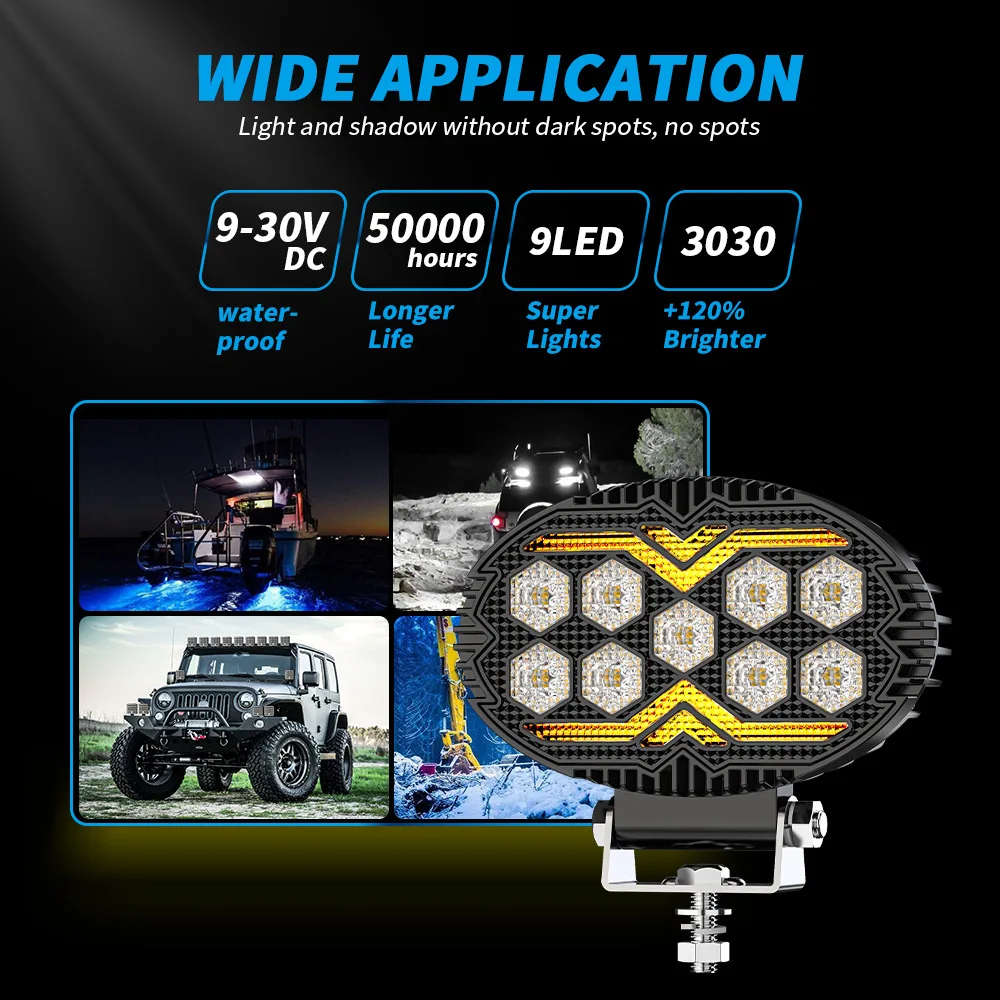 NXY 5.5 Inch Oval LED Work Light Black Edition Car Auxiliary Driving Lamp with a DRL Daytime Running Light Off Road Modification