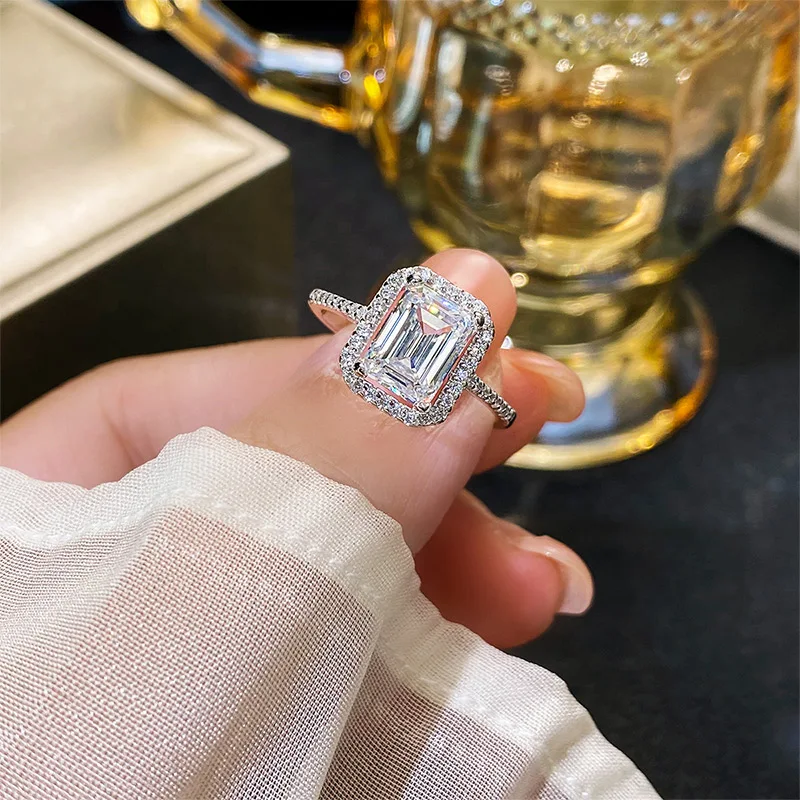 Temperament and Personality Genuine S925 Silver Square Luxury Zircon Women's Wedding Ring
