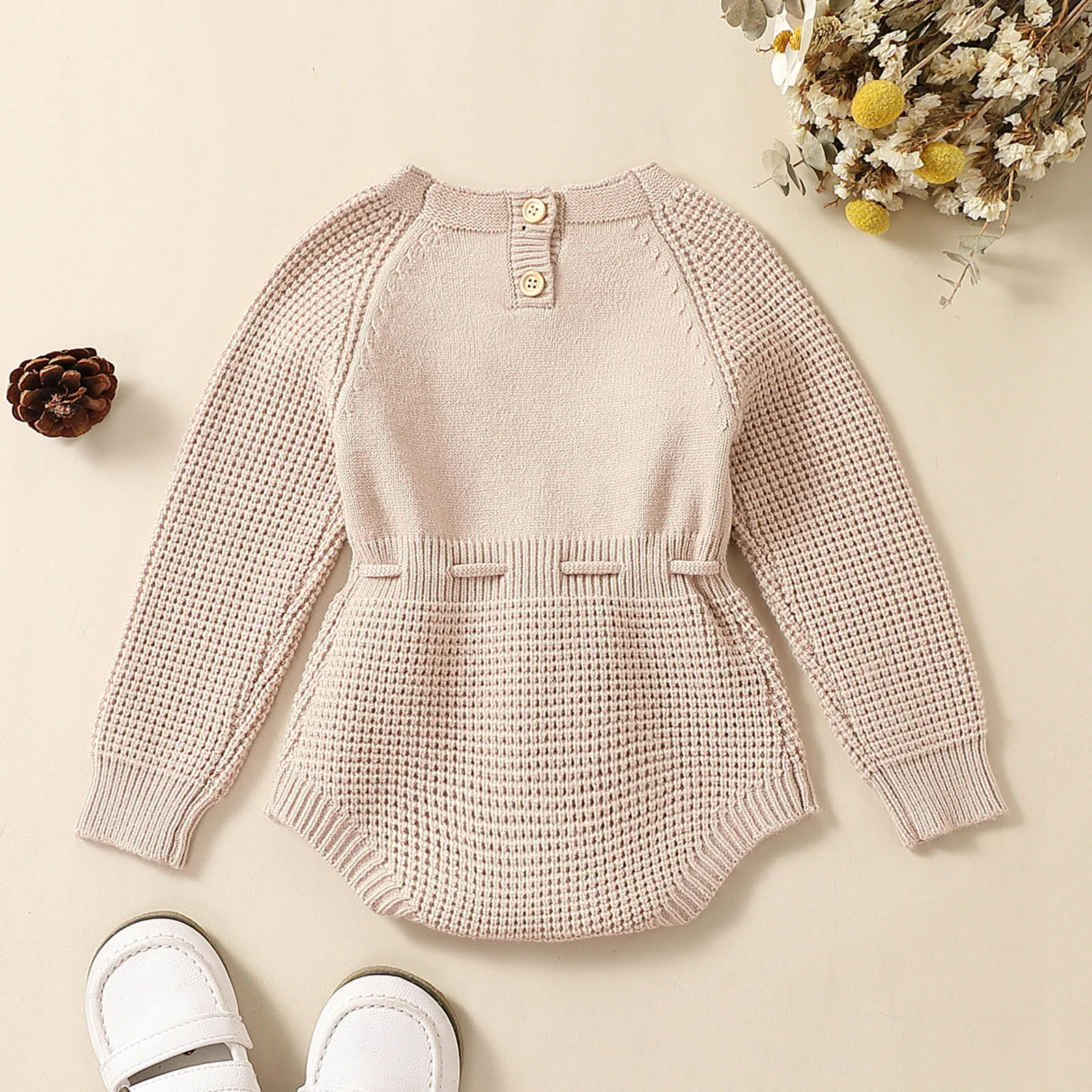 Baby Girls Knitted Long Sleeve Flowers Embroidery Autumn Winter Baby Clothes Jumpsuits