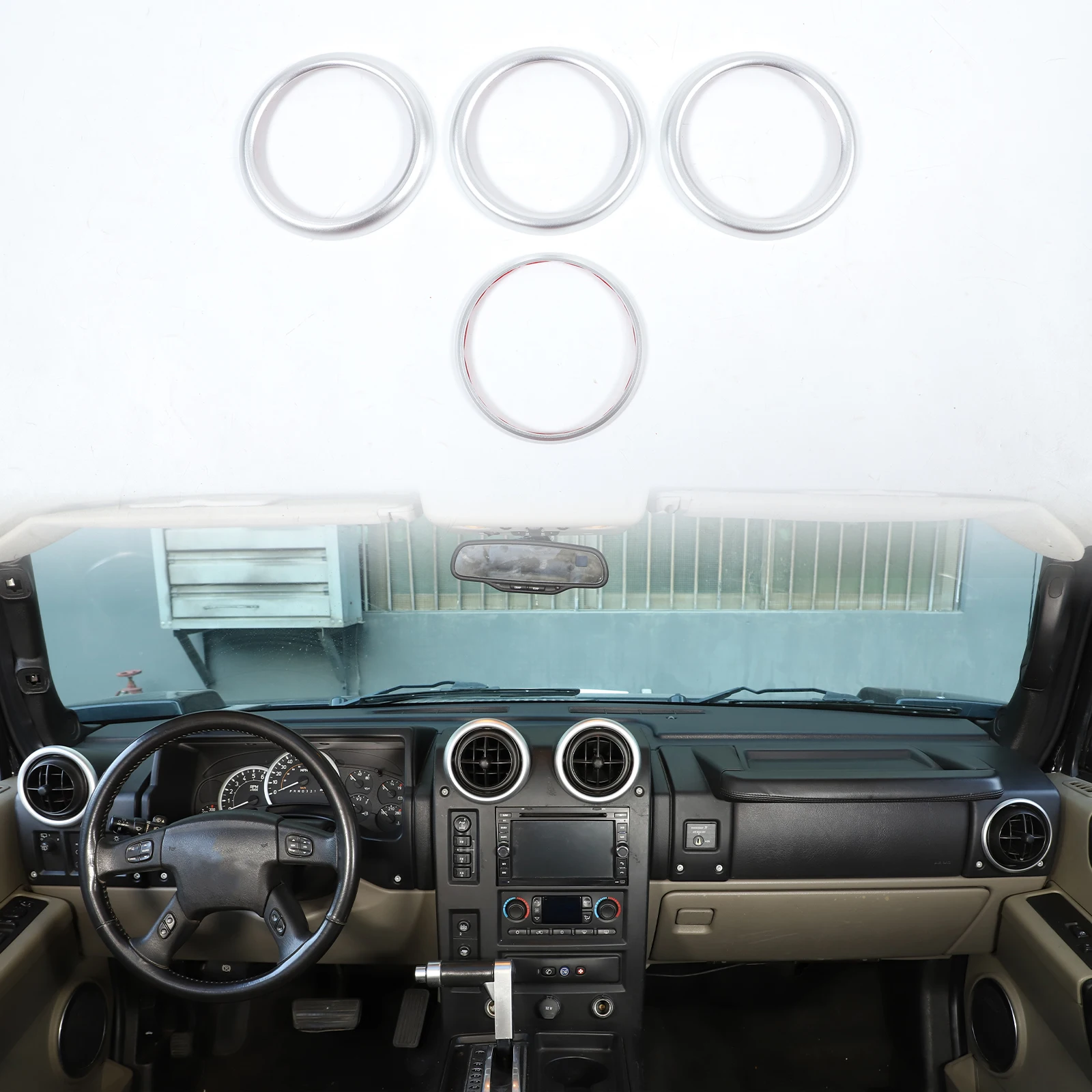 

4PCS Aluminum Alloy Dashboard Front Air Vent Trim Ring for 2003-2007 Hummer H2 Automotive Interior Accessories