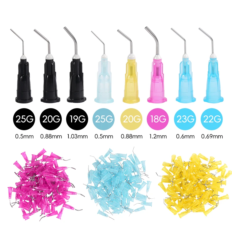 100pcs/Pack Disposable Pre Bent Dispensing Tip Applicator Syringe Irrigation Tips for Acid Reagent Etchant Resin Flow Composite