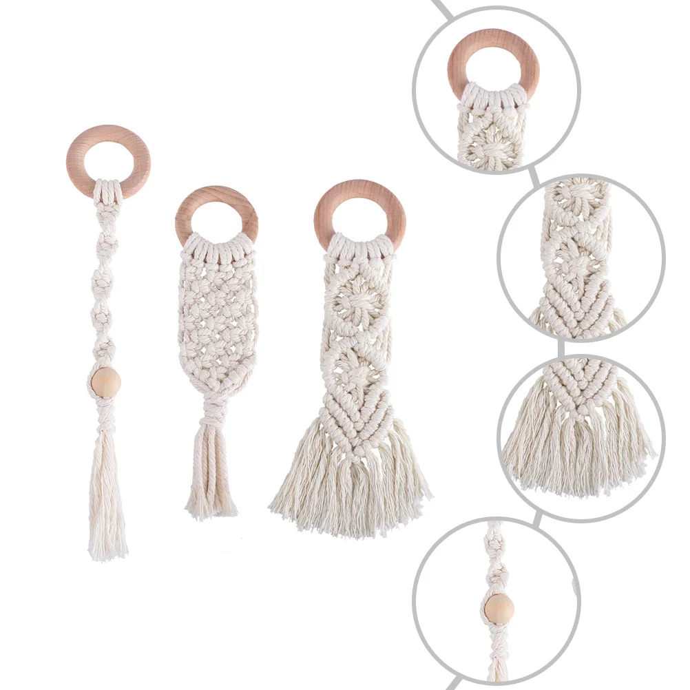 

3 Pcs Cotton Rope Teeth Grinding Stick Hand Woven Teether Baby Teething Toy Rod