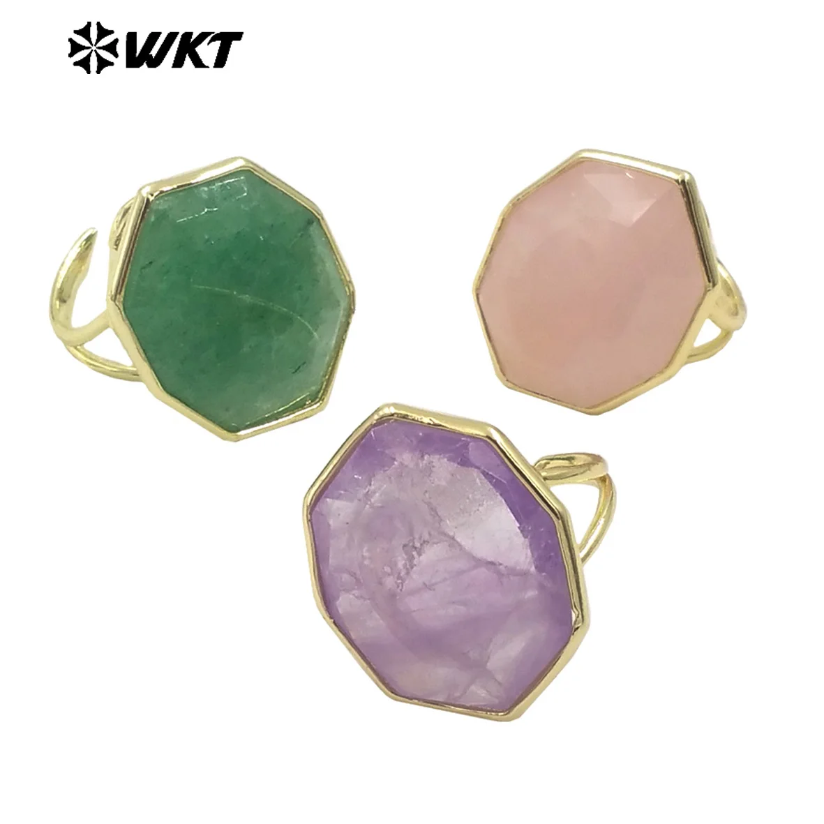 

WT-R516 WKT 2024 Fashion Style Natural Gemstone Ring Adjustable Beautiful Polygon Accessory Party Gift US 8 Sale