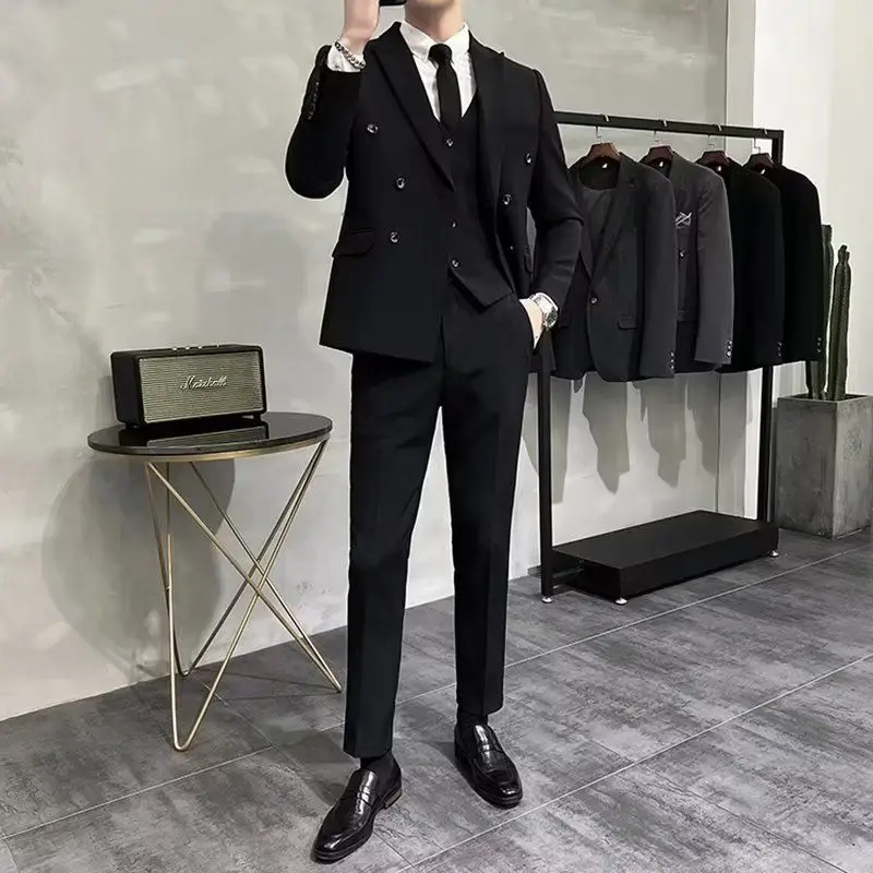 

Faionable Double-Breasted Suit Jaet Wedding Guest Formal Wear Stand Fit Casual Korean Sle Polyester Fiber Long Sve
