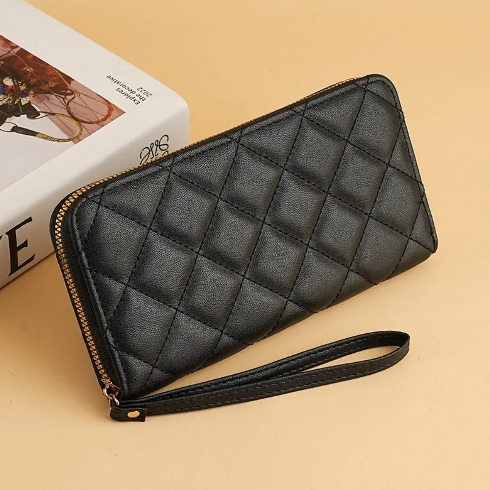Women's Fashion Black Quilted Wallet Zipper Vintage Long Wallet PU Leather Card Holder Wallet Daily Use