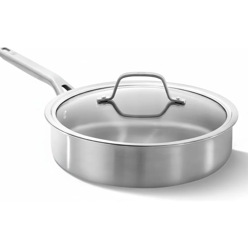 

Сковорода для соте из нержавеющей стали премиум-класса с 3 квартами и крышкой — быстрый нагрев, равномерное приготовление пищи для домашних повара и занятых поварам
