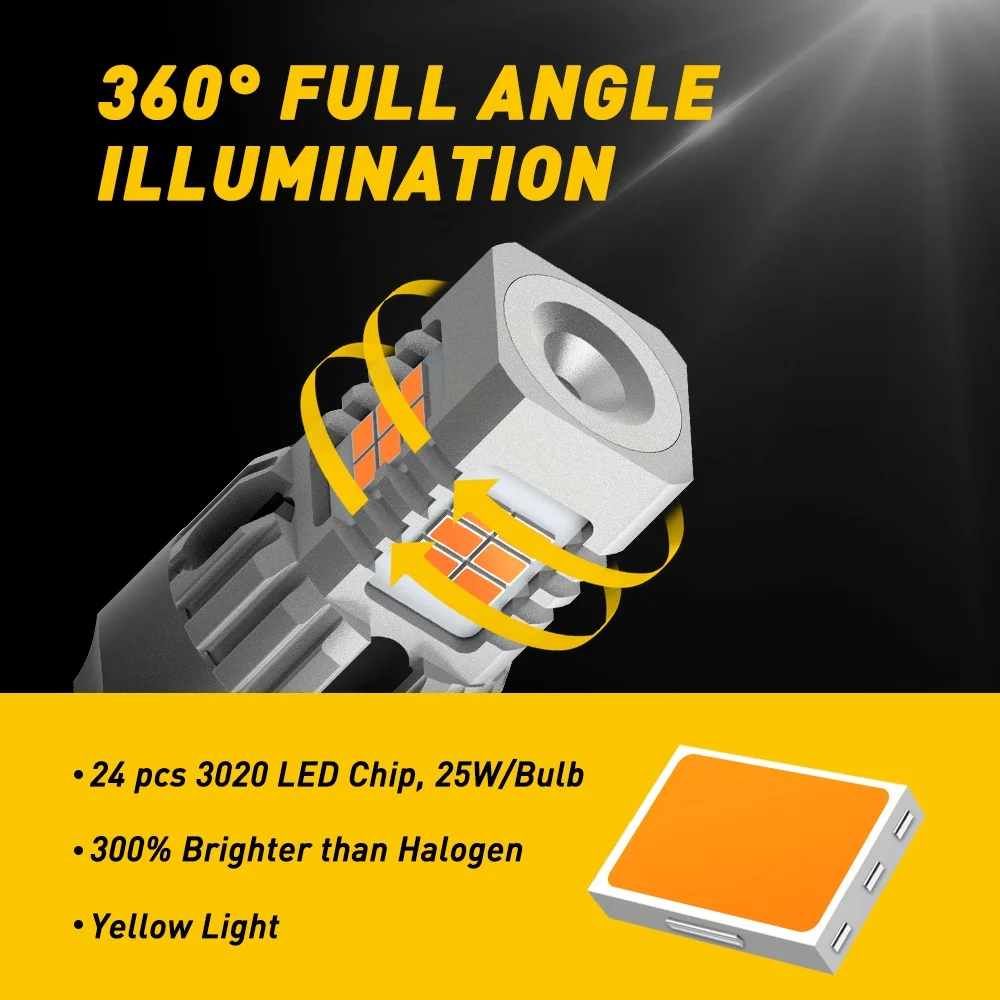 AUXITO 2x Canbus T20 7440 W21W WY21W LED Bulb Amber Yellow Error Free No Hyper Flash Car Lamp For Toyota RAV4 Turn Signal Light