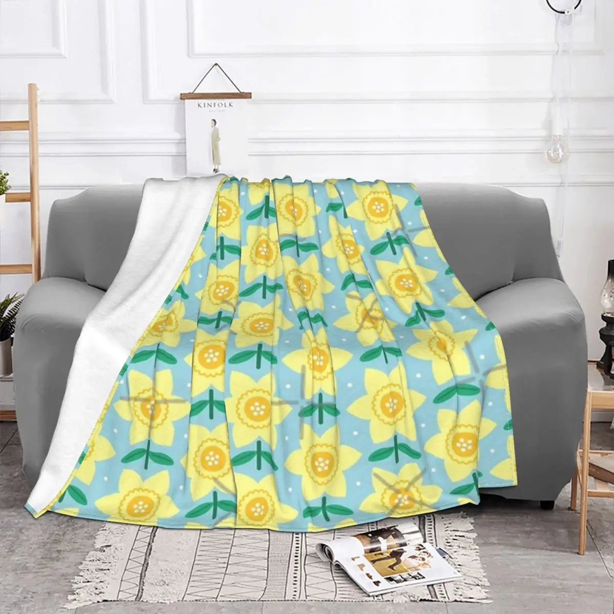 Daffodil Dreams Blue Four Seasons Universal Blanket Fireplace Can Be Laid Halloween Gifts