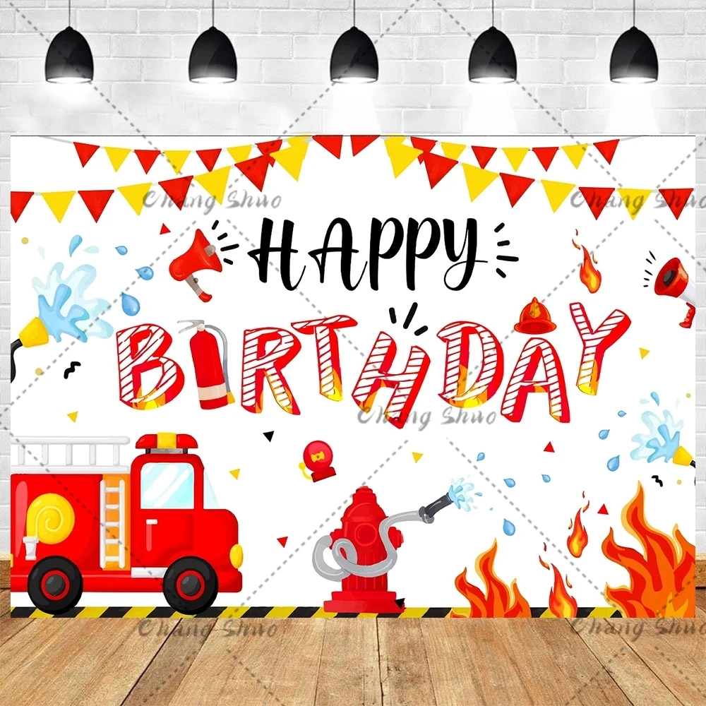 Firefighter Birthday Party Backdrop Fireman Fire Truck Photography Background Boy Birthday Party Decorations Banner