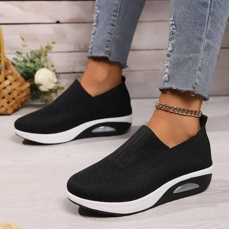 Summer Women Fashion Vulcanized Sneakers Platform Solid Color Flat Ladies Shoes Casual Breathable Wedges Ladies Walking Sneakers