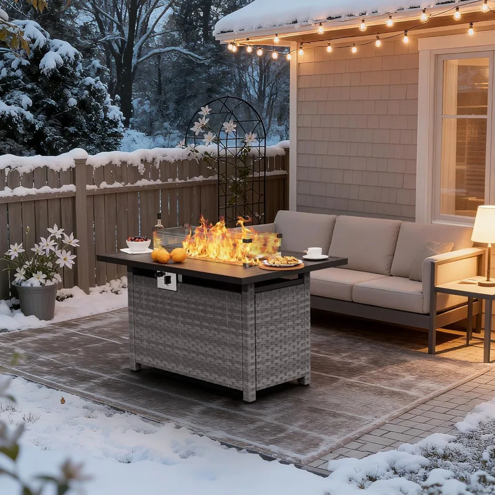 

Propane Fire Pit Table Outdoor, CSA Certified 60000BTU Auto-Ignition Patio Fire Table with Waterproof Cover Wind Guard