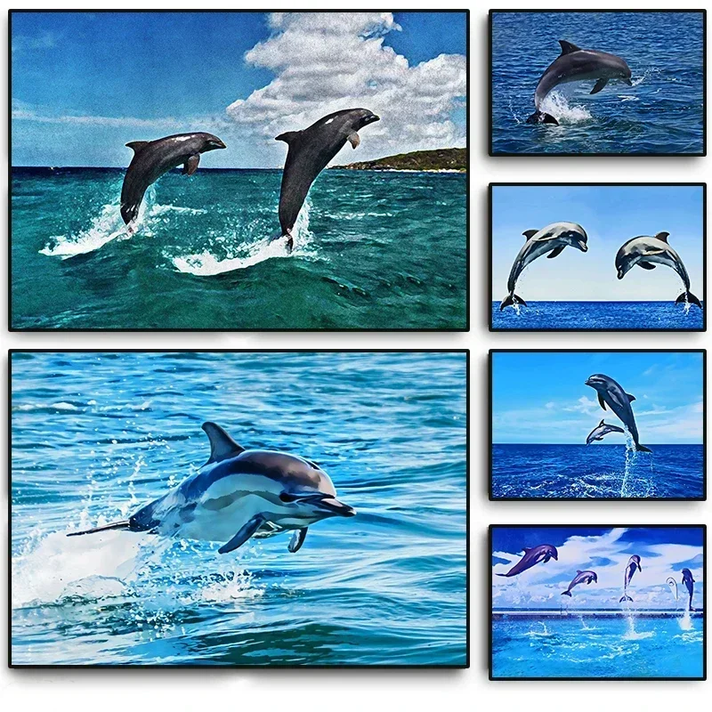 Leaping Dolphins Wall Pictures Canvas Painting Wall Art Natural Sea Life Posters and Prints for Living Room Home Decor Mural