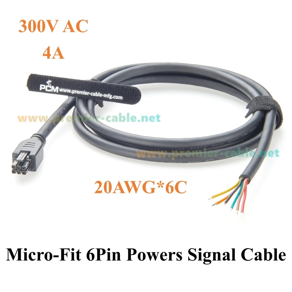 สายเคเบิลแบบเปิดปลาย รองรับ Molex 430250600 6 ขา Micro-Fit 3.0 ตัวเมีย แบบสองแถว 6 วงจร สำหรับส่งสัญญาณและจ่ายไฟ