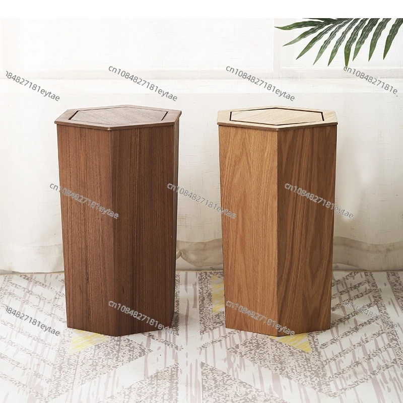 Hexagon Wooden Kitchen Trash Bin Restaurant Hotel Use Can Household Office Garbage Rustic Supplies