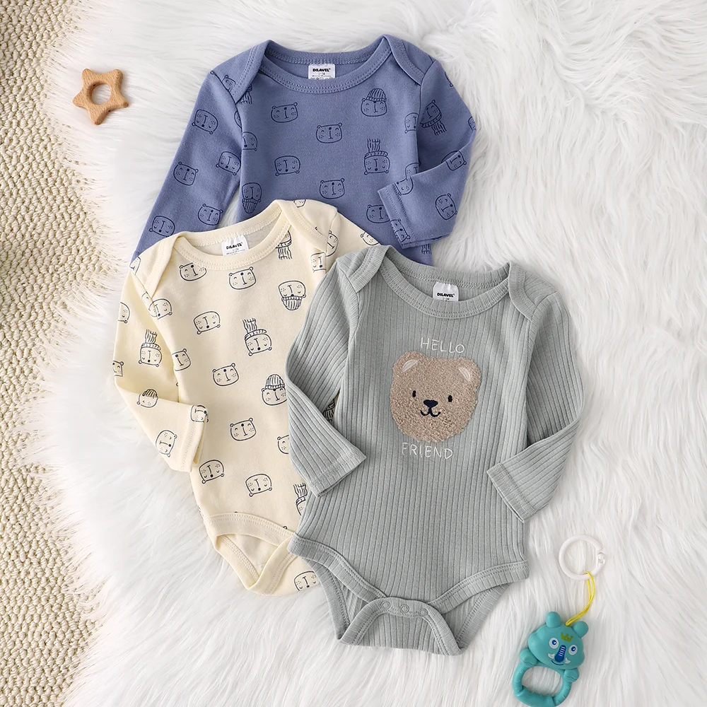 Baby Boy Onesie 3PCS New Style Baby Boy Clothes Spring/Autumn Long-Sleeved Onesie Cotton Fabric Suitable for 0-9 Months