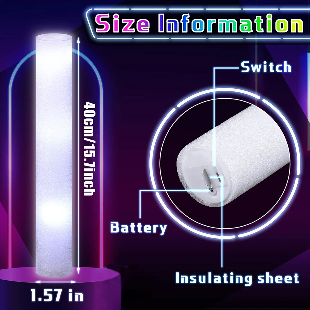 102 عصي إسفنجية متوهجة LED، 3 أوضاع من لوازم الحفلات المتوهجة المتغيرة والألوان، مناسبة لحفلات الزفاف وأعياد الميلاد والكرنفالات والحفلات الموسيقية والتخييم وعيد الشكر والهالوين وعيد الميلاد