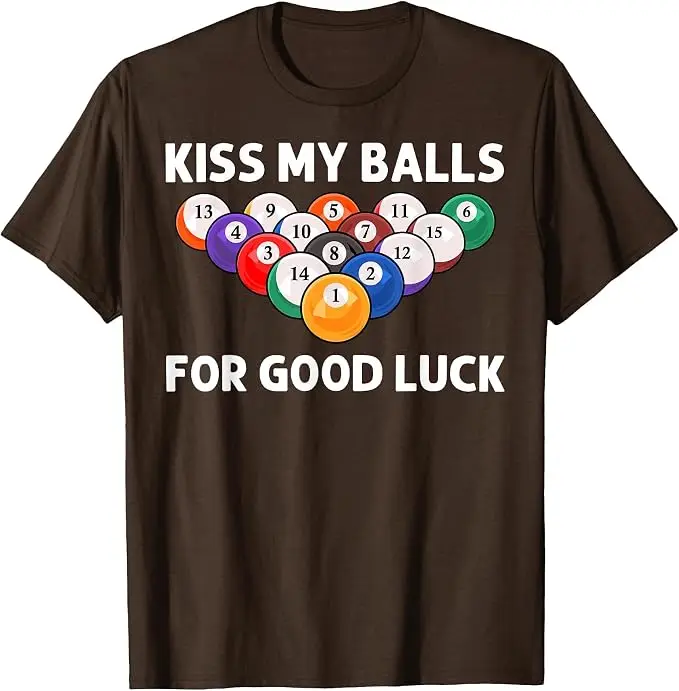 Lustiges Billard-Kunstwerk für Männer und Jungen, Billardliebhaber, Poolspieler T-Shirt, Y2k „Kiss My Balls“ für Glück, T-Shirt mit Spruch für Billardliebhaber – Detail 7