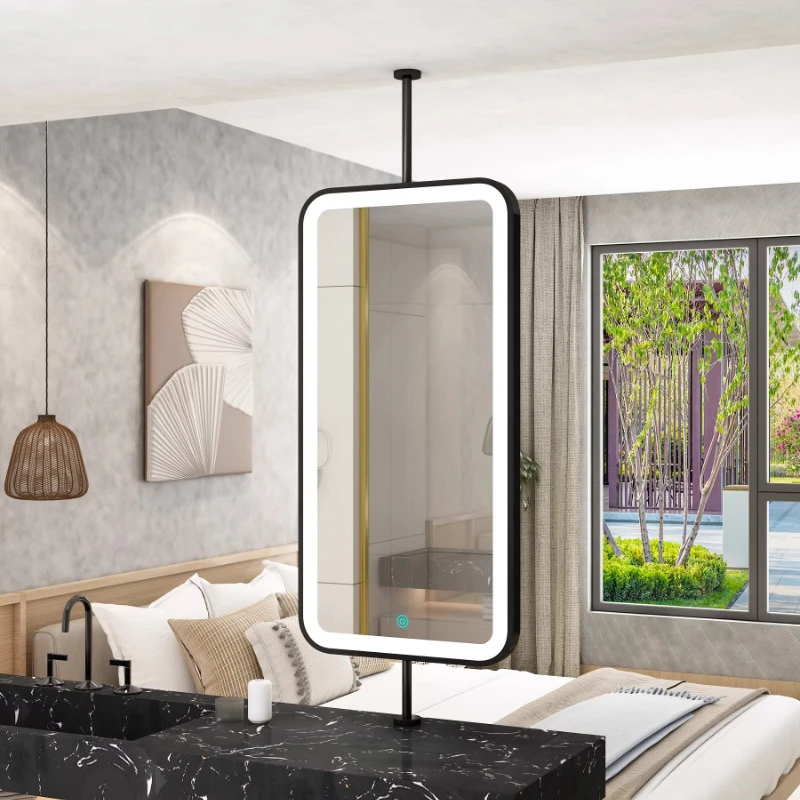 Square Bathroom Toilet With Hanging Hotel-style Ceiling Mirror And Light Espejos Para Maquillarse Spiegel Hogar Fixture