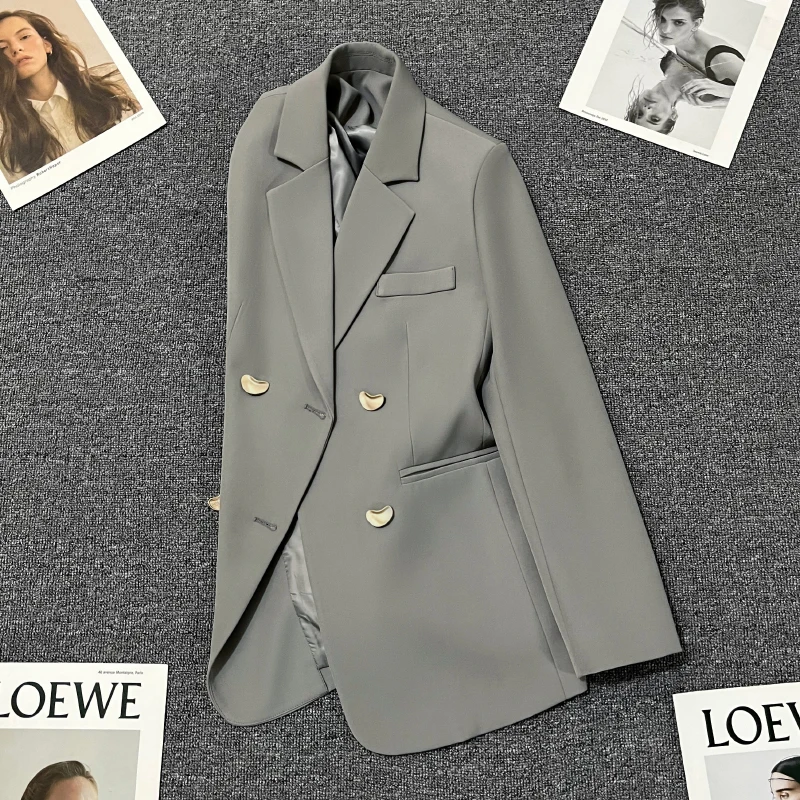 In the spring of 2023 the new joker fashionable grey suit coat design feeling female senior leisure suit