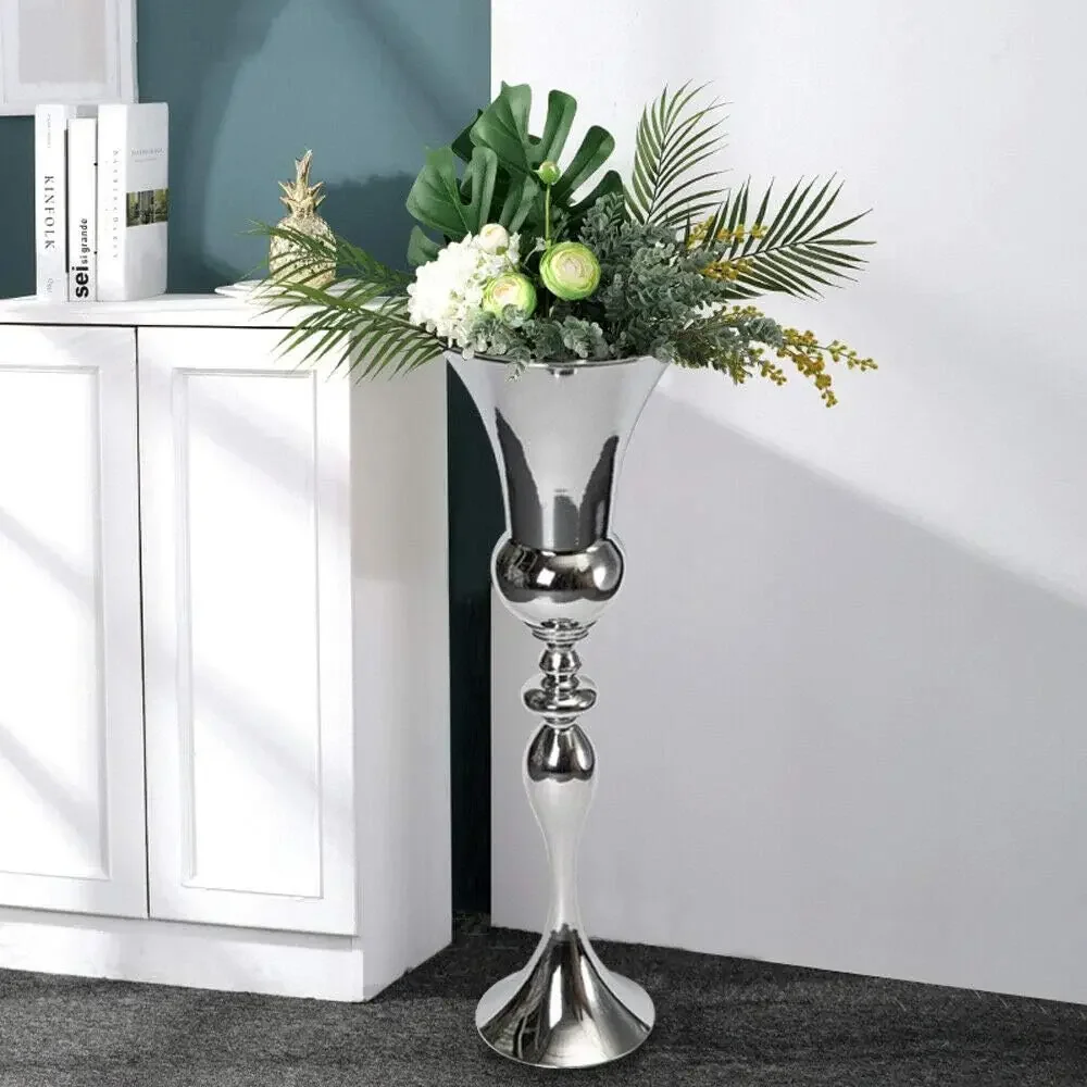 Vaso Per Fiori In Argento Da 74 Cm, Vaso Da Terra, Decorazione Con Vasi, Grande Vaso Per Decorazione Tavola, Centrotavola, Anniversario