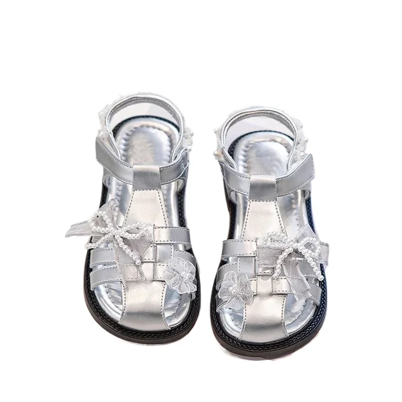

2025 Summer New Toddler Beach Vacation Shoes Non-slip Soft Sole Retro Garden Wedding Flats Girl's Kids Leather Cage Sandals
