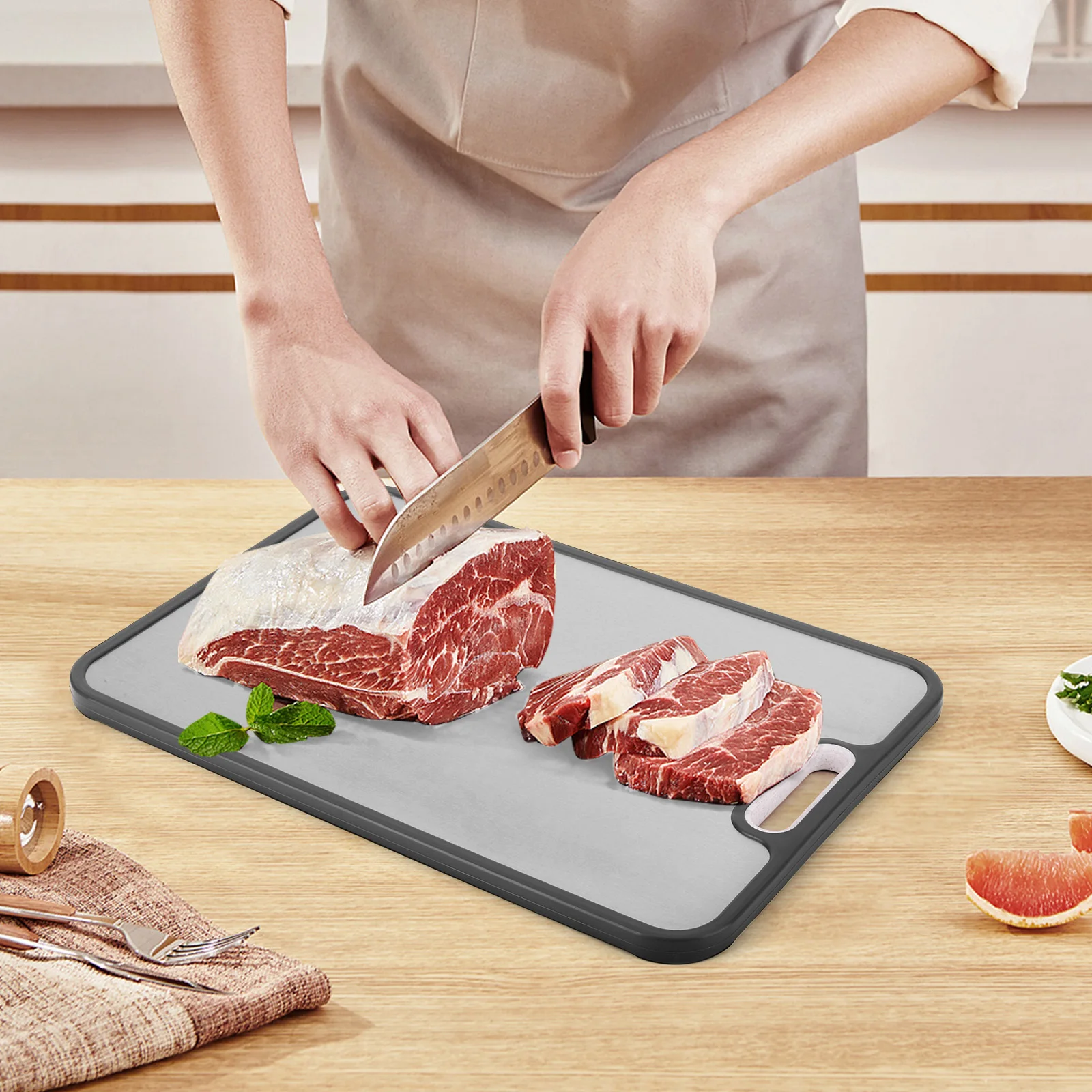 لوح تقطيع من التيتانيوم مزدوج الجوانب لألواح تقطيع المطبخ من أجل قش القمح المزدوج الجوانب للطعام من التيتانيوم النقي PP سهل C #3