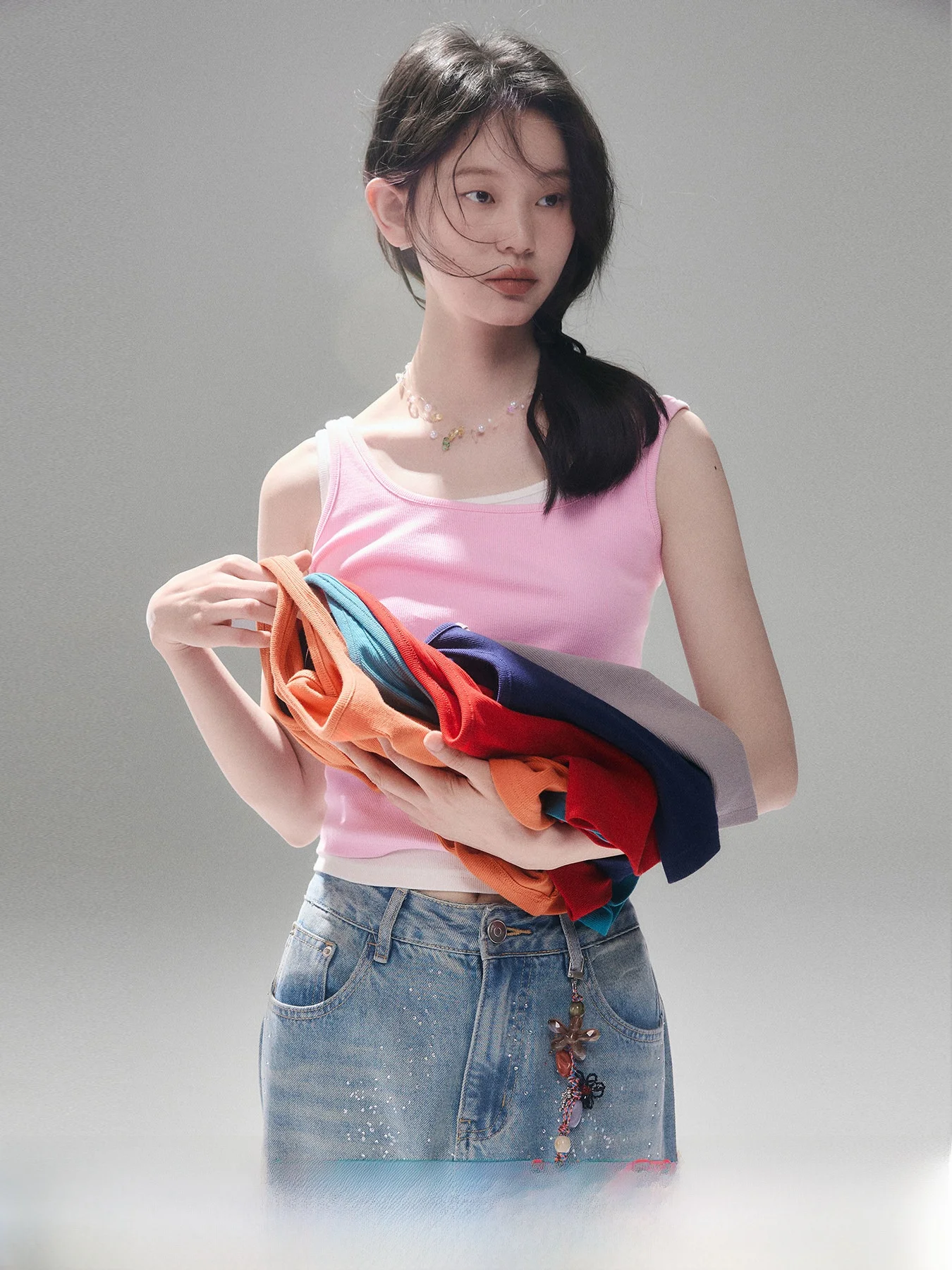 Uare Ear Small Audience Design Knitted Slim Fit U Neck Ribbed Top Casual Style High Elasticity Cotton Polyester Blend