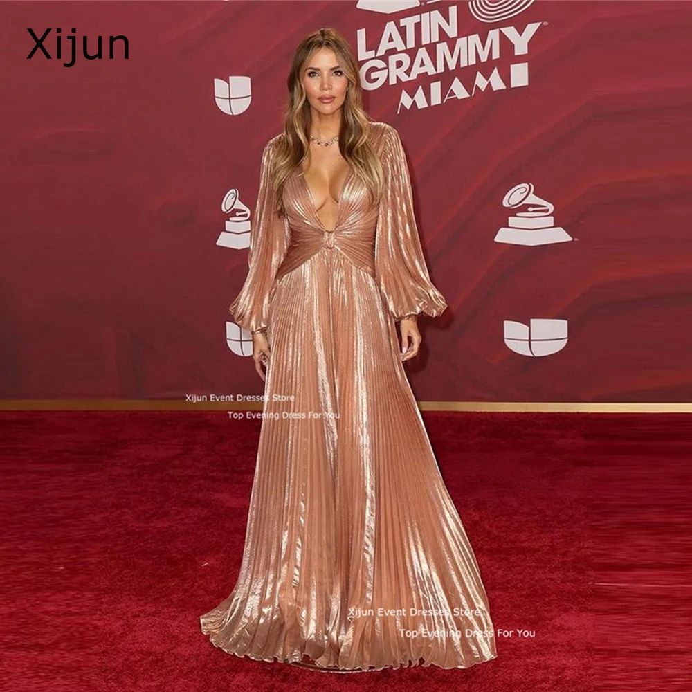 

Xijun Luxury A-Line Evening Dresses Sexy Dark V-Neck Celebrity Prom Dresses Ruched Pleats Formal Occasion Prom Gowns Customized