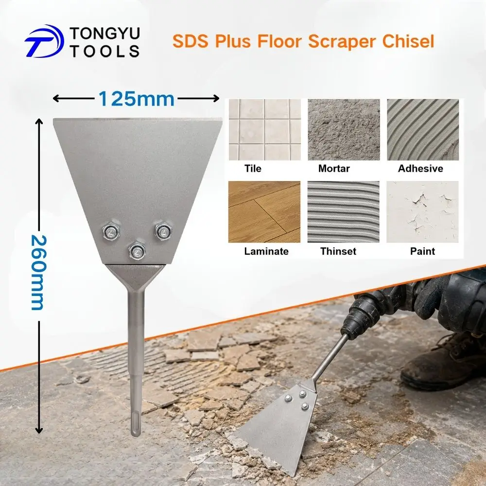 SDS Plus Floor Scraper Chisel 125mm Wide Tile Removal Chisel for Rotary Hammer Thinset Mortar Adhesive Removal