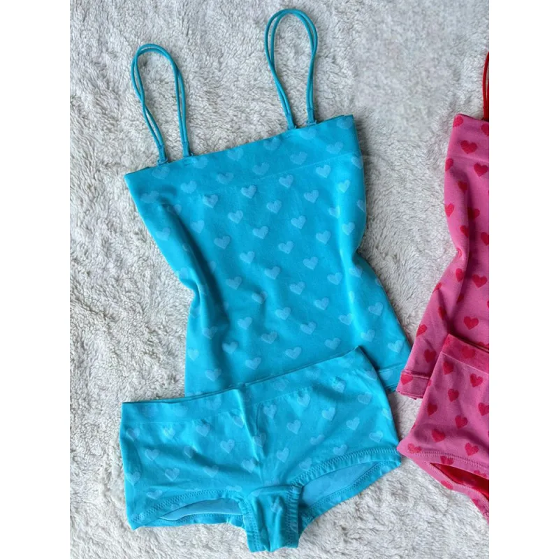 Vest casual comfortable camisole shorts set cute French heart wave retro - view 4
