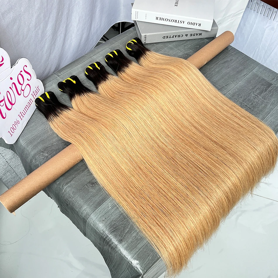 Yiwigs 10A Grade 1B27 Ombre Colored Bone Straight 100% Raw Human Hair Bundles 10-24 inches Hair Weave Extensions For Women