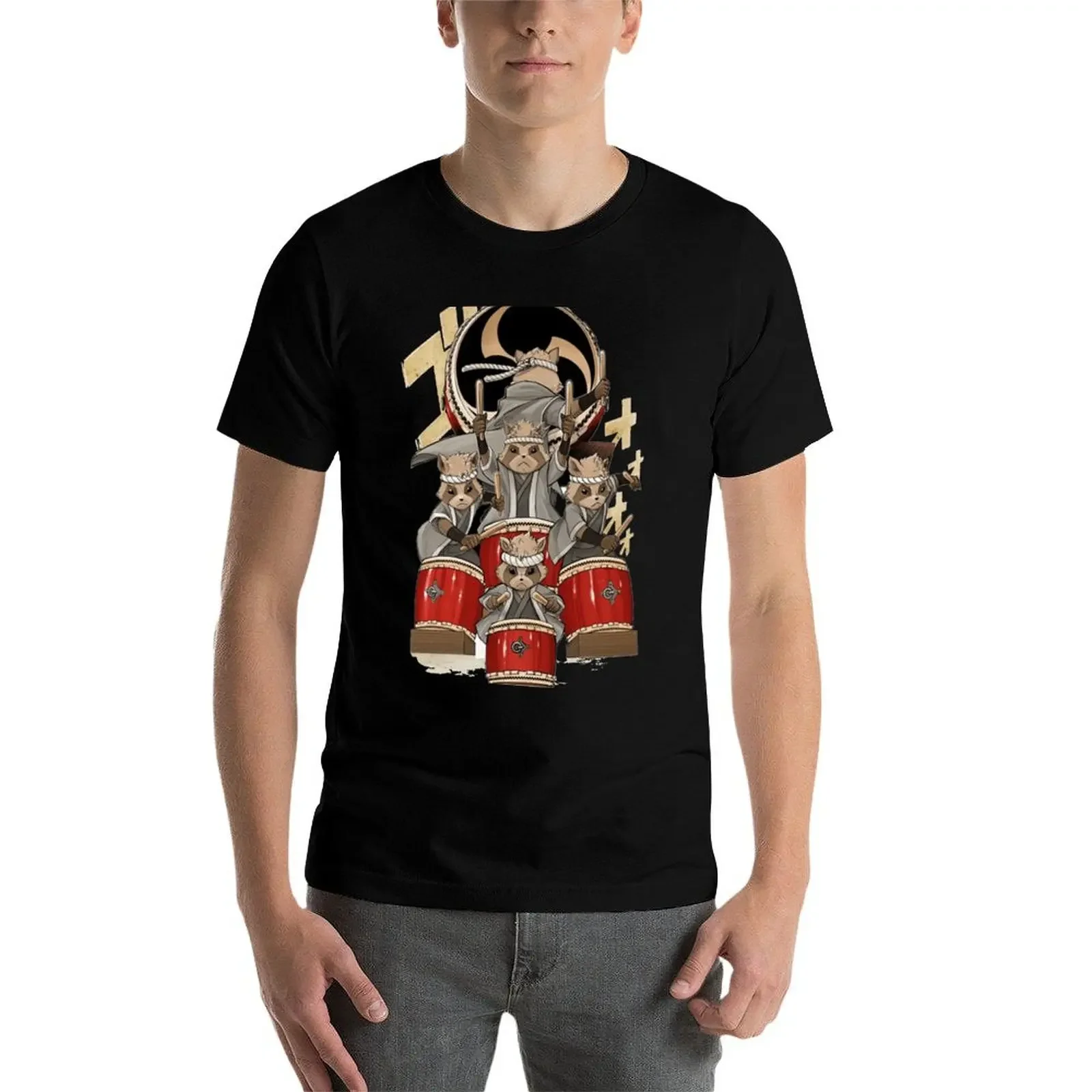 Taiko Tanuki spelen drum T-shirt zomershirt grafisch T-shirt mode-shirts grote en lange t-shirts voor mannen