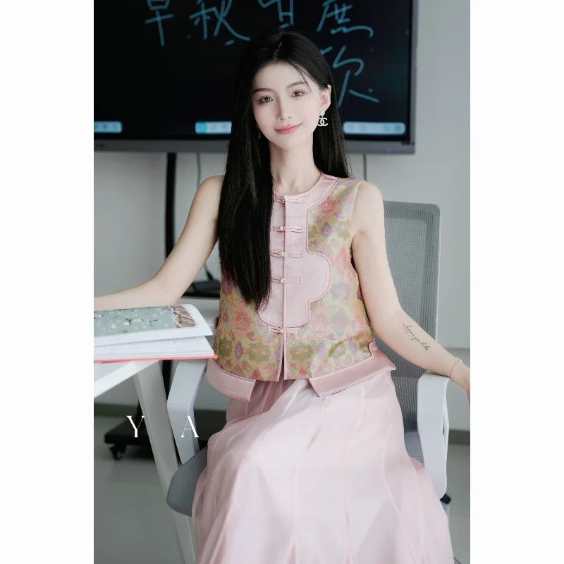 

Новый женский кардиган-жилет в китайском стиле с круглым вырезом, модный дизайн Yang GZ, летний, из смесового полиэстера и металлических волокон