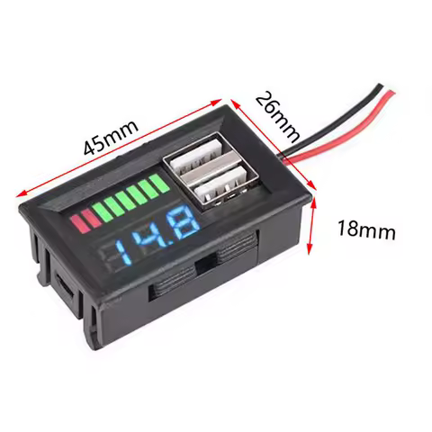 12V Power Tester Dual USB Output Battery Voltage Indicator Battery Capacity Meter for Truck Motorcycle Lithium Lead Acid Battery
